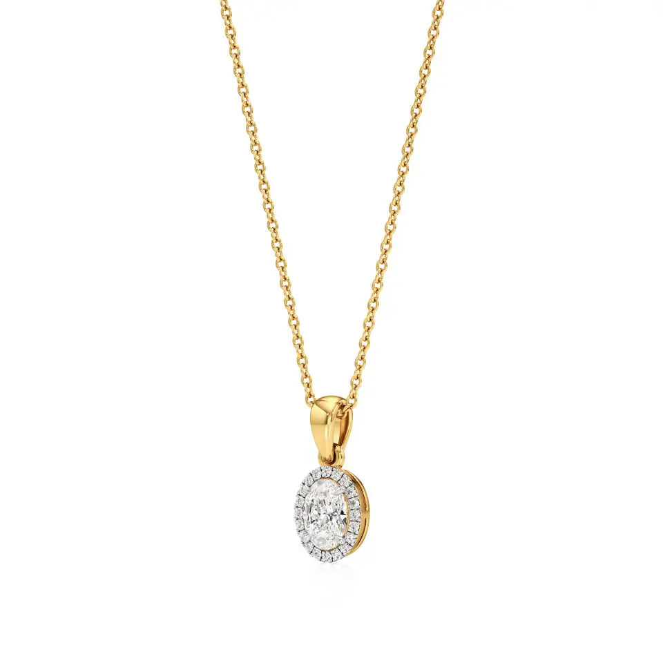 Mira | Oval Solitaire with Halo Lab Grown Diamonds Pendant - Nivara
