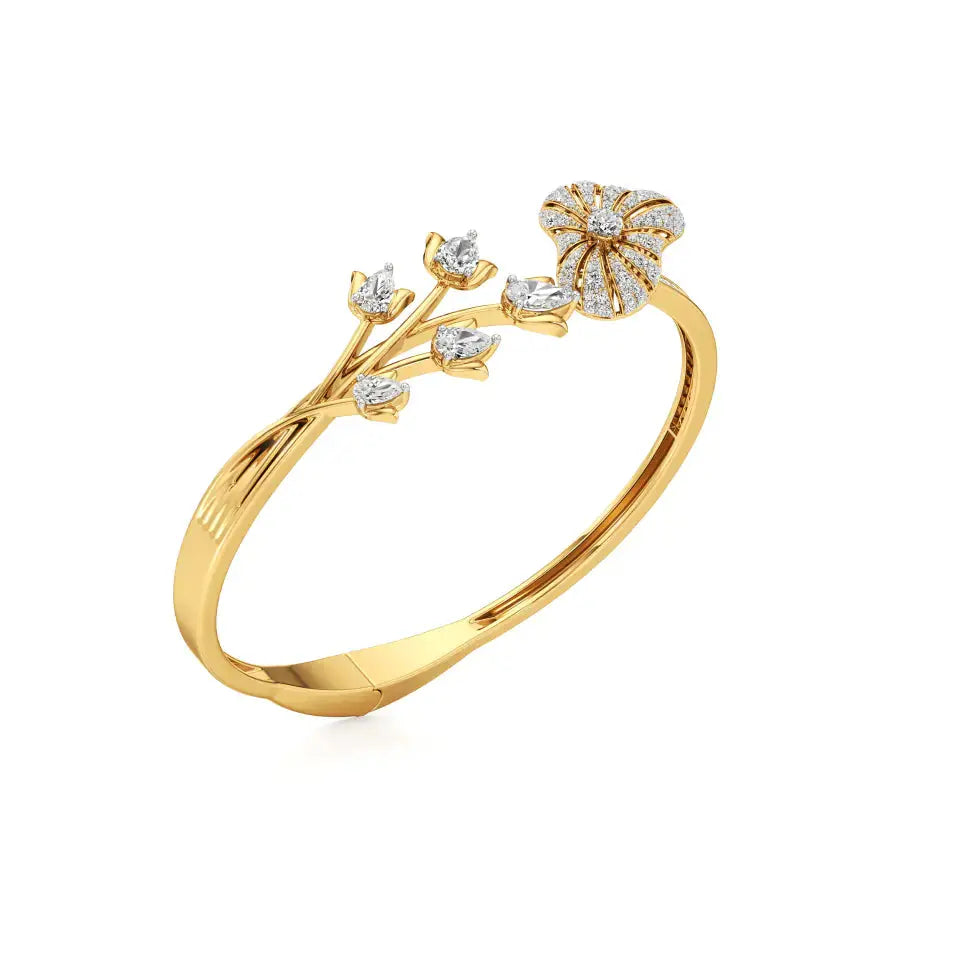 Flora | Pear & Round Lab Grown Diamonds with Lotus Motif Bangle - Nivara