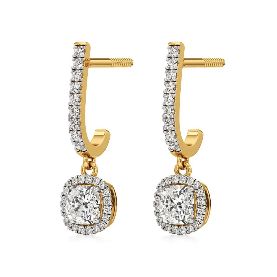 Mira | Cushion & Round Lab-Grown Diamond Halo Dangle Earrings - Nivara