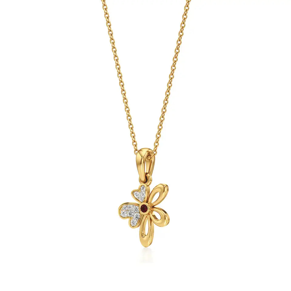 Flora | Diamonds Clustered Floral Design with Ruby Accent Pendant - Nivara