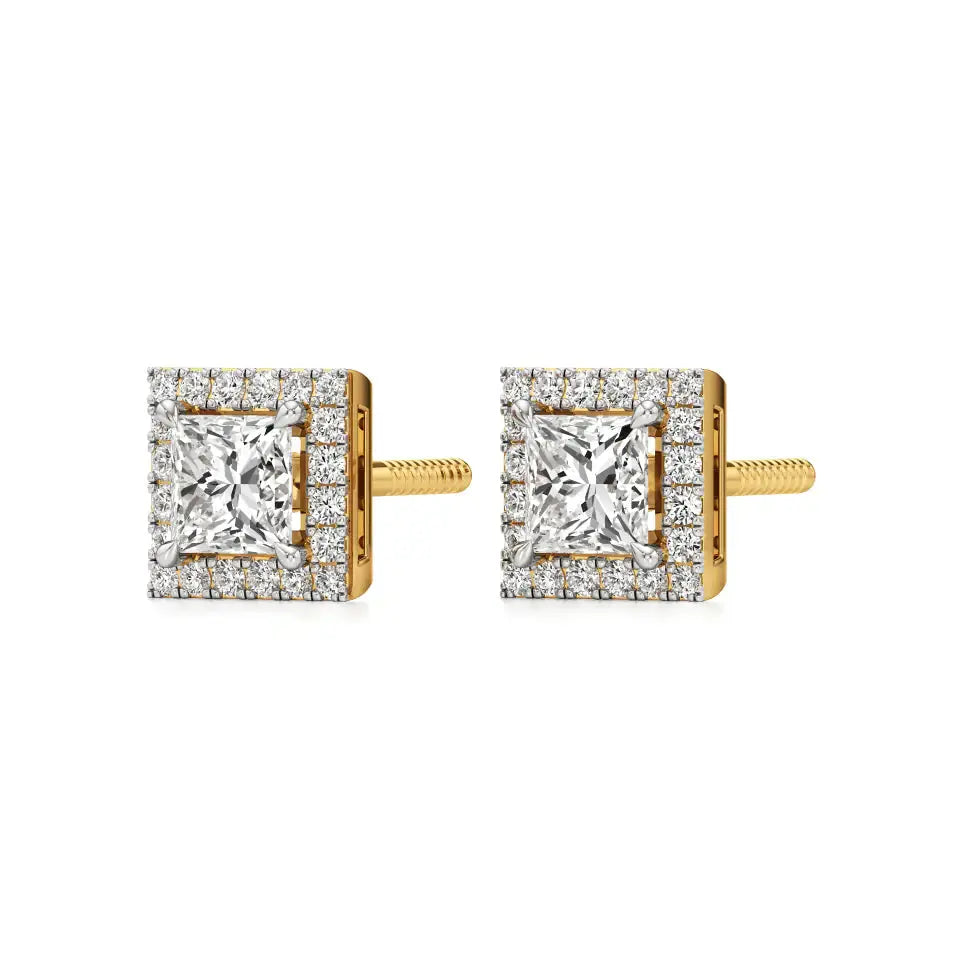 Mira | Princess-Cut Solitaire Lab-Grown Diamond with Halo Square Studs - Nivara