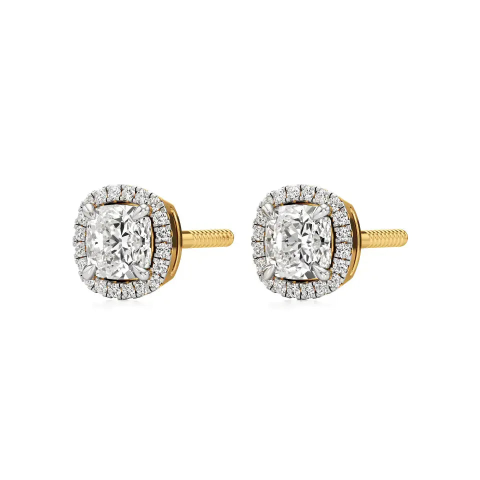 Mira | Cushion Solitaire with Halo Lab-Grown Diamond Studs - Nivara