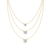 Elara | Princess & Round Lab Grown Diamonds Halo Triple Layered Necklace - Nivara
