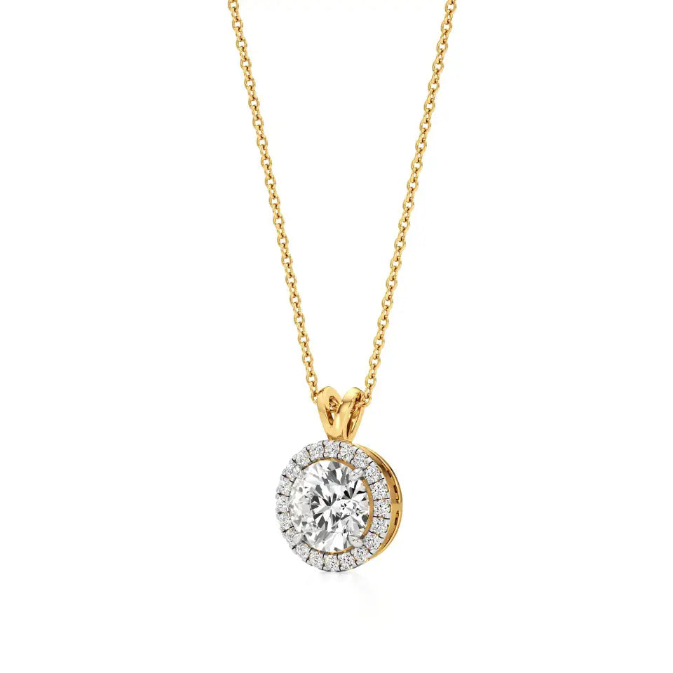 Mira | Round Solitaire Lab Grown Diamond with Halo Pendant - Nivara