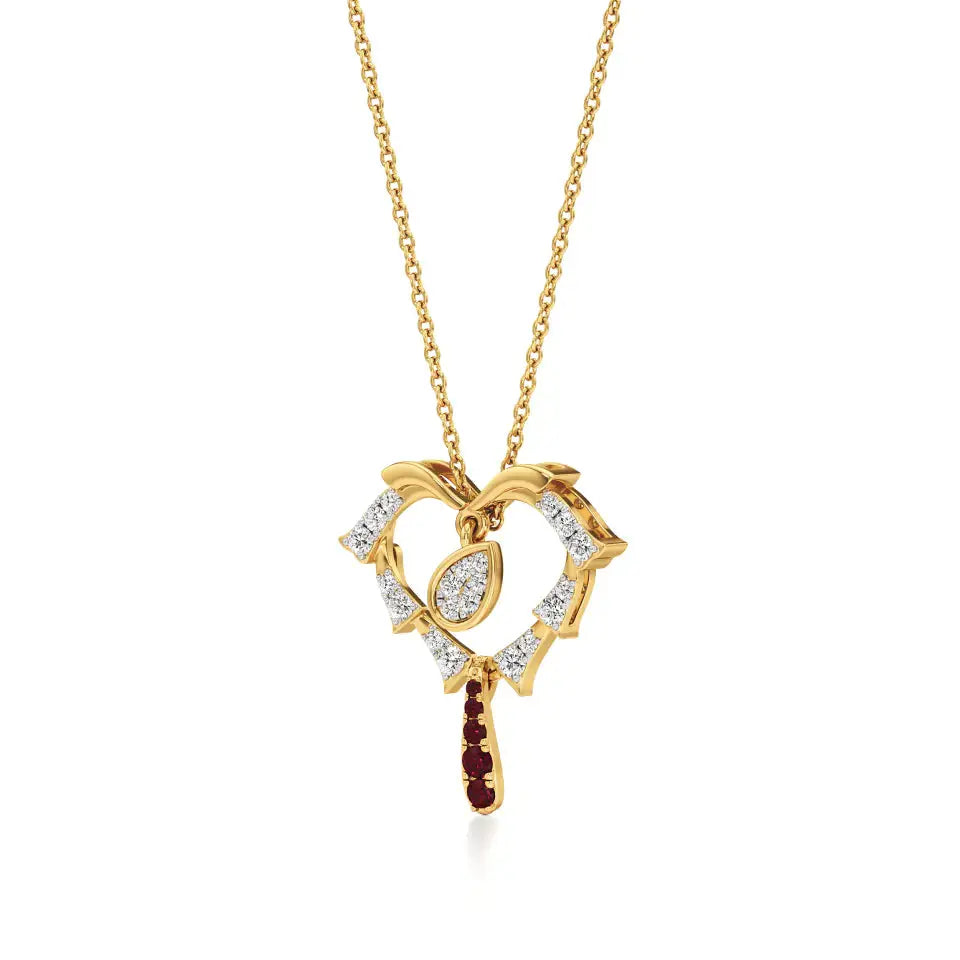Sneh | Round Lab Grown Diamonds with Ruby Heart Pendant - Nivara
