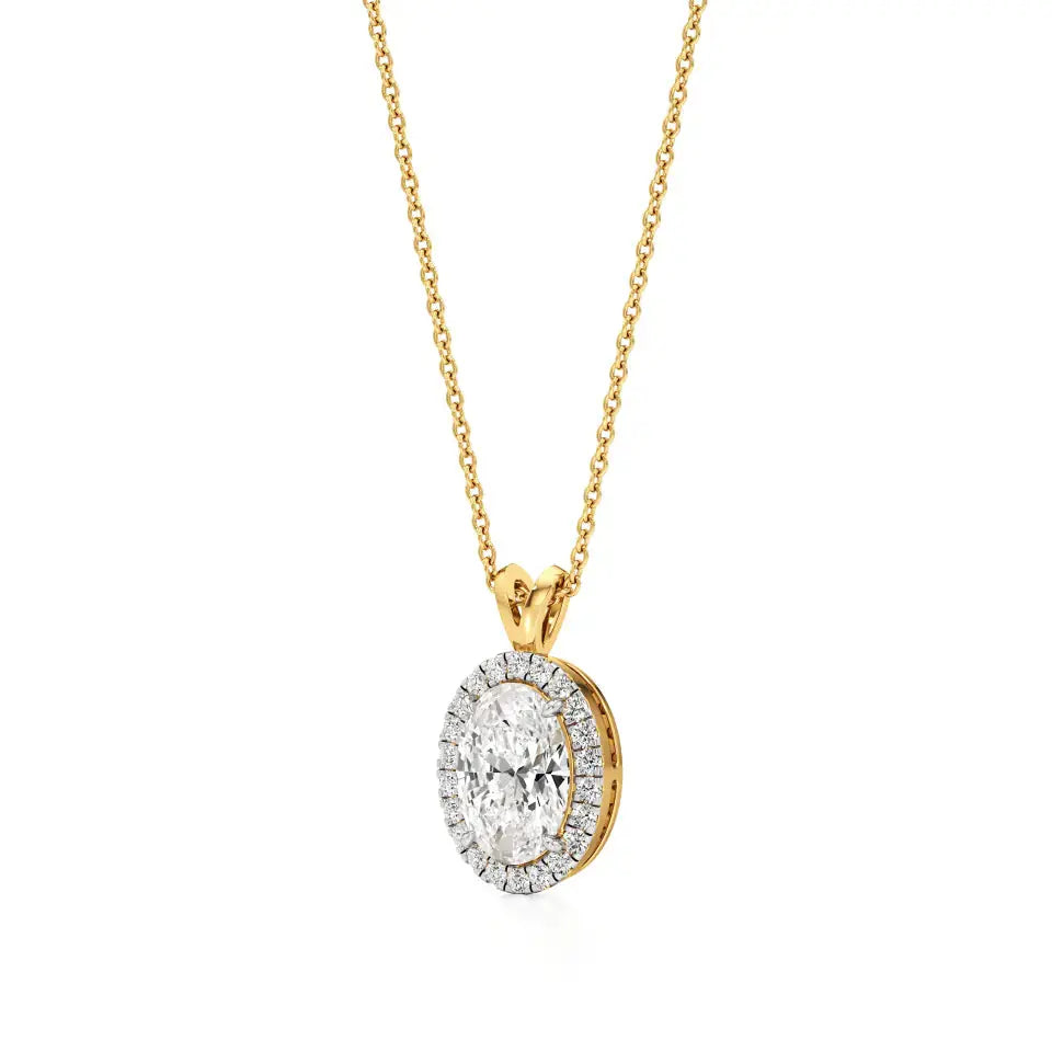 Mira | Oval Solitaire Lab Grown Diamond with Halo Pendant - Nivara