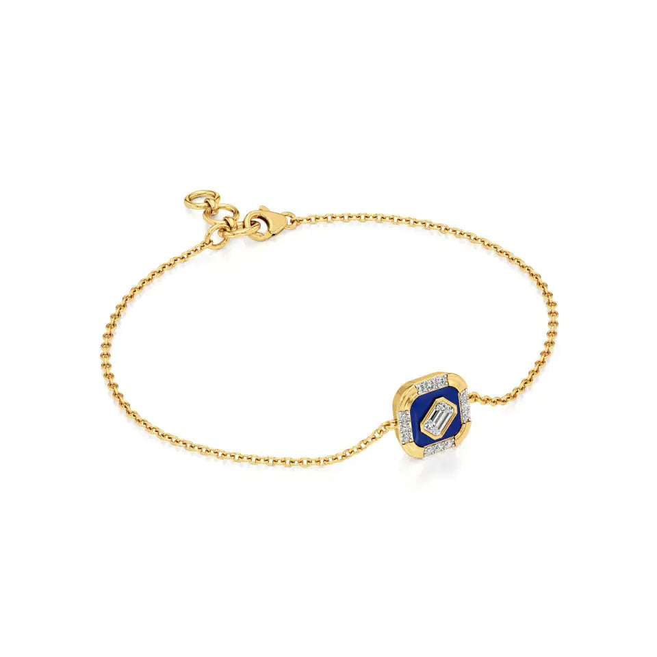 Nysa | Emerald & Round Lab Grown Diamonds with Blue Enamel Chain Bracelet - Nivara
