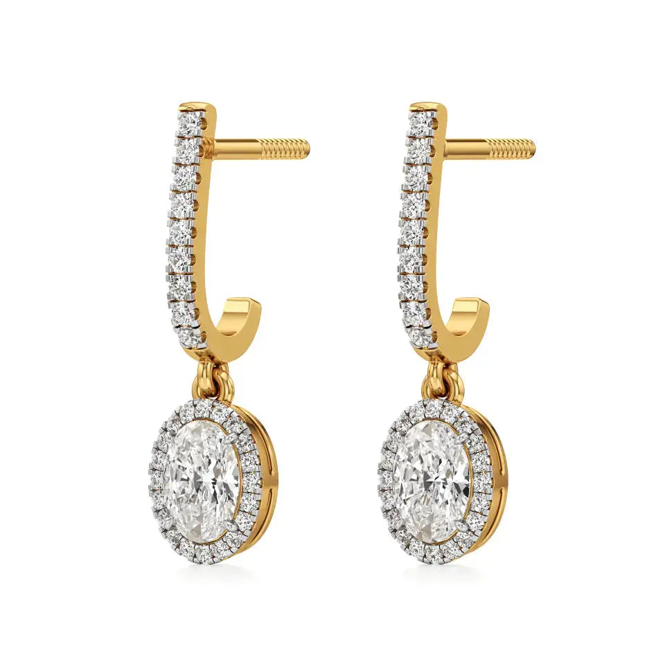 Mira | Oval & Round Lab-Grown Diamond Halo Dangle Earrings - Nivara
