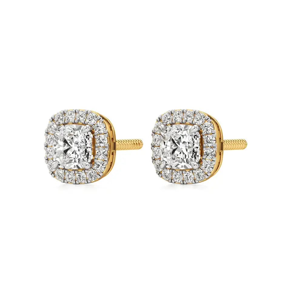 Mira | Cushion-Cut Solitaire Lab-Grown Diamond with Halo Studs - Nivara
