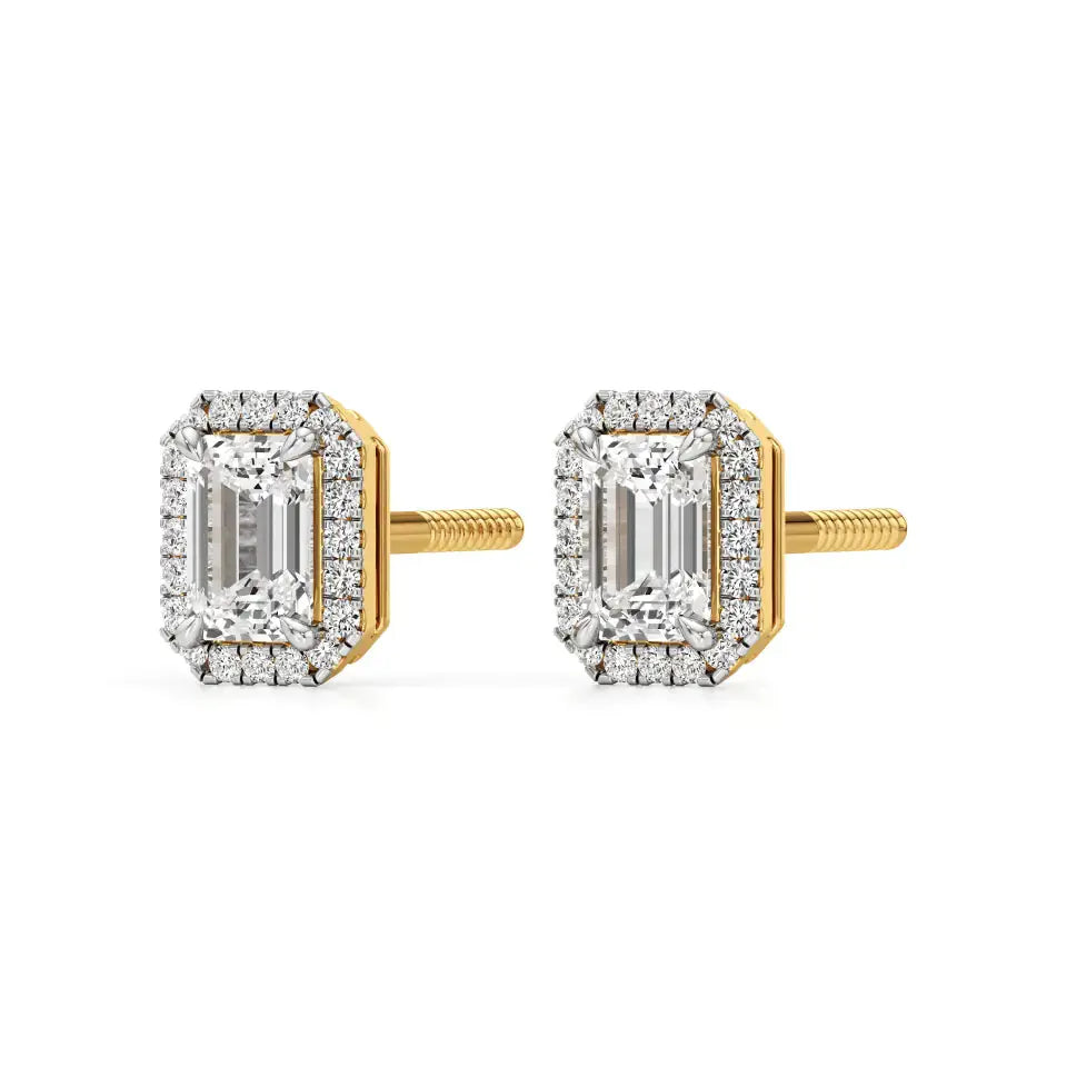 Mira | Emerald-cut Solitaire Lab-Grown Diamond with Halo Studs - Nivara