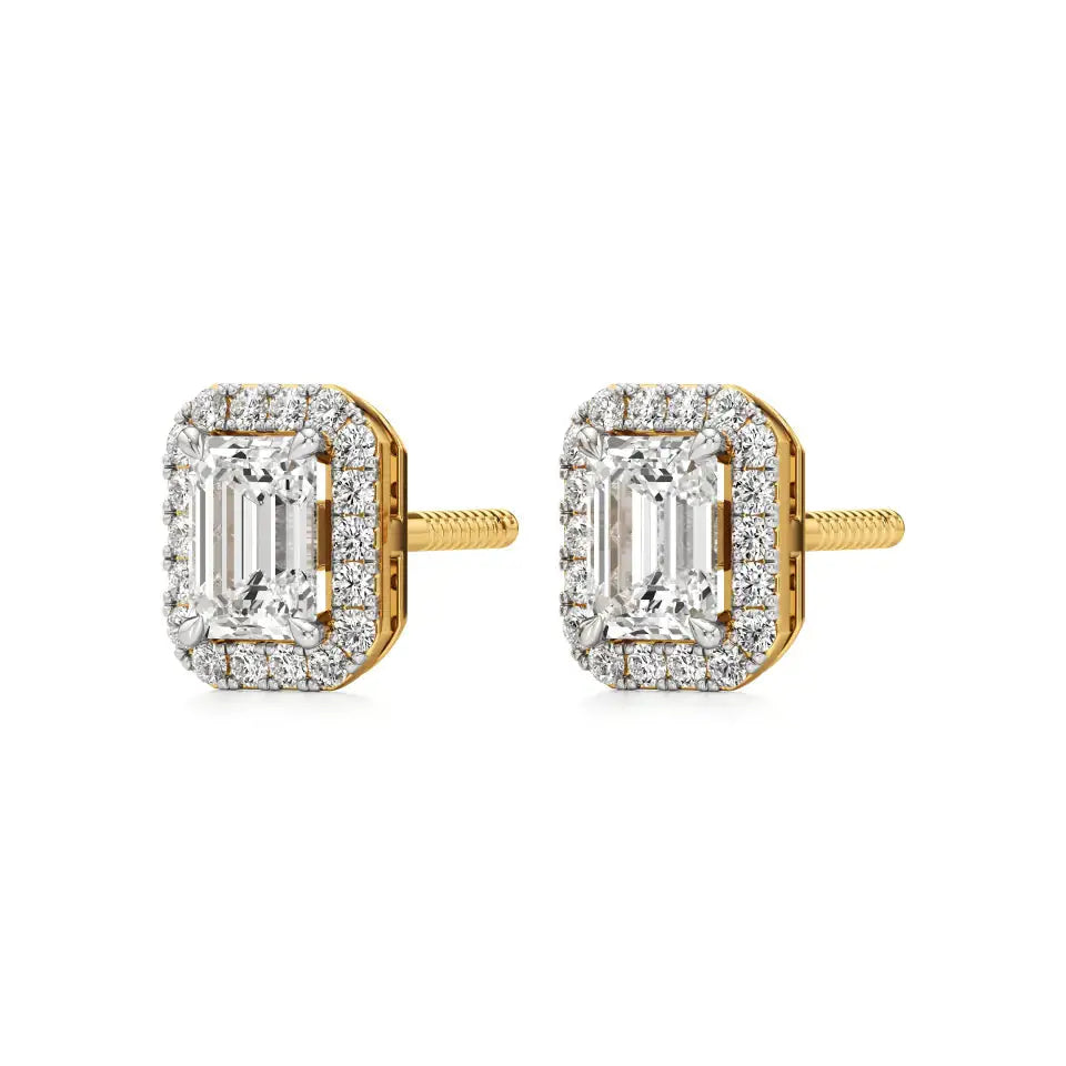 Mira | Emerald-Cut Solitaire Lab-Grown Diamond with Halo Studs - Nivara