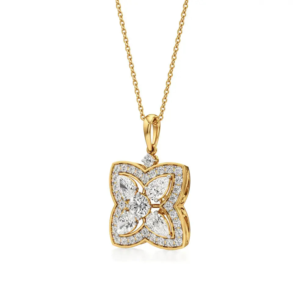Flora | Classic Round & Pear Floral Halo Lab Grown Diamonds Pendant - Nivara