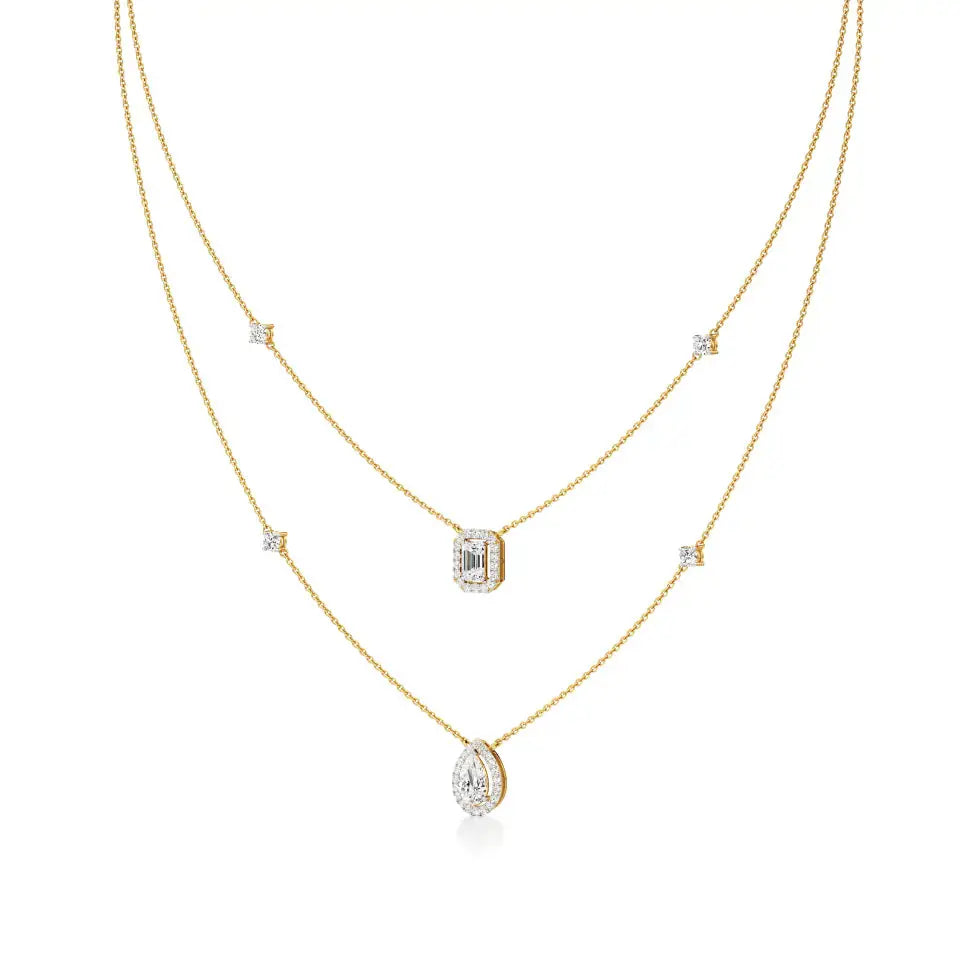 Mira | Emerald & Pear Lab Grown Diamond with Halo  Necklace - Nivara