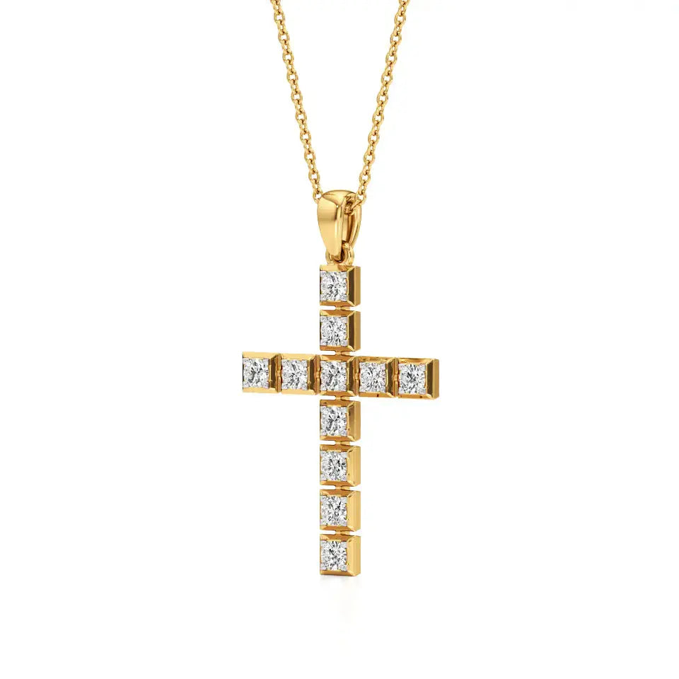 Aura | Round Lab Grown Diamond Square Bezel Setting Cross Pendant - Nivara