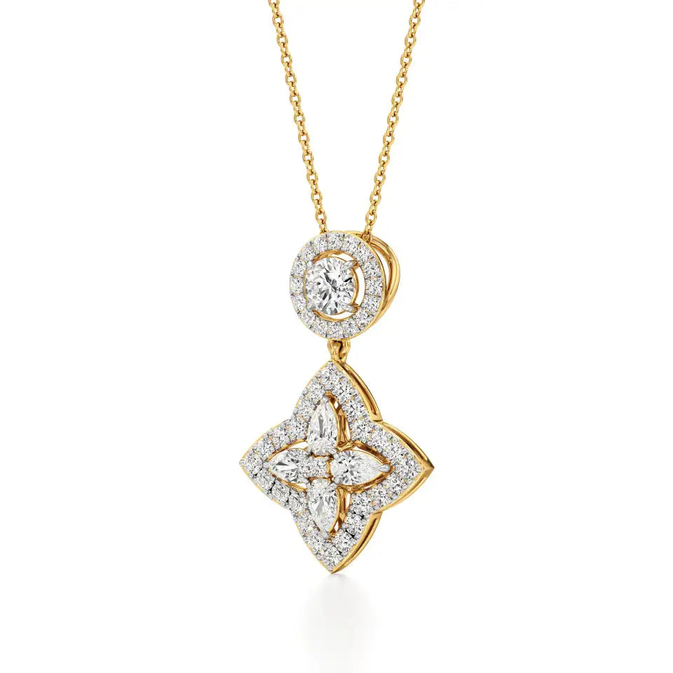 Flora | Round & Pear Floral Halo Lab Grown Diamonds Pendant - Nivara