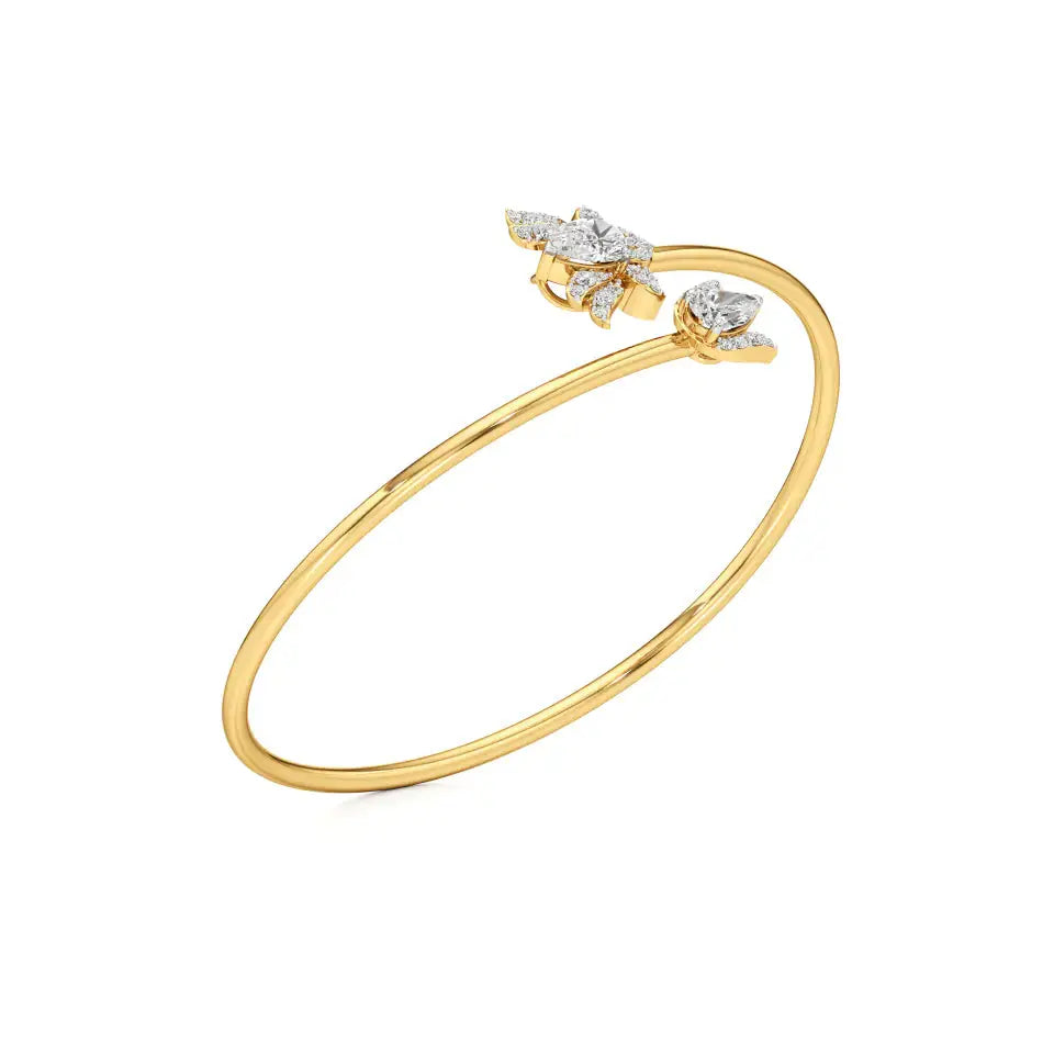 Flora | Pear & Round Lab Grown Diamonds with Floral Motif Bangle - Nivara