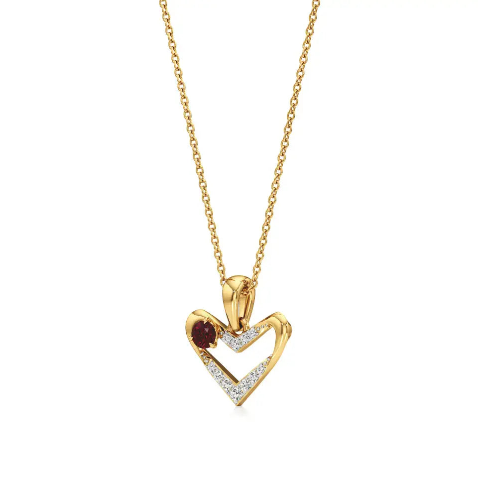 Sneh | Round Lab Grown Diamonds with Round Ruby Accent Heart Pendant - Nivara