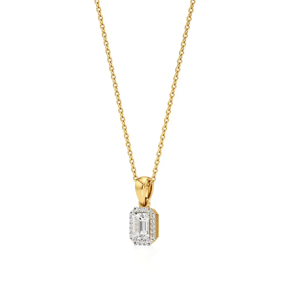 Mira | Emerald-Cut Solitaire with Halo Lab Grown Diamonds Pendant - Nivara