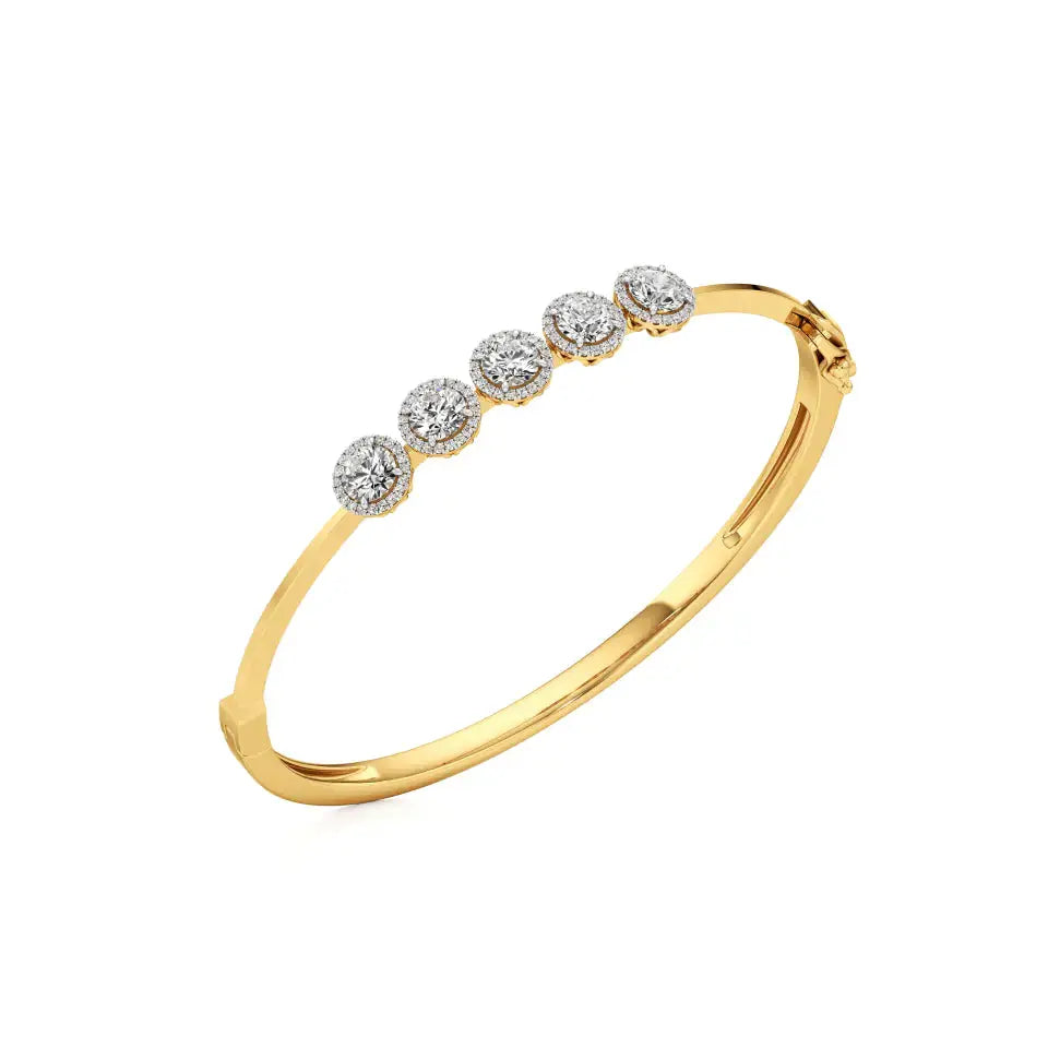 Elyra | Elegant Five Lab Grown Diamonds Halo Design Oval Bangle - Nivara