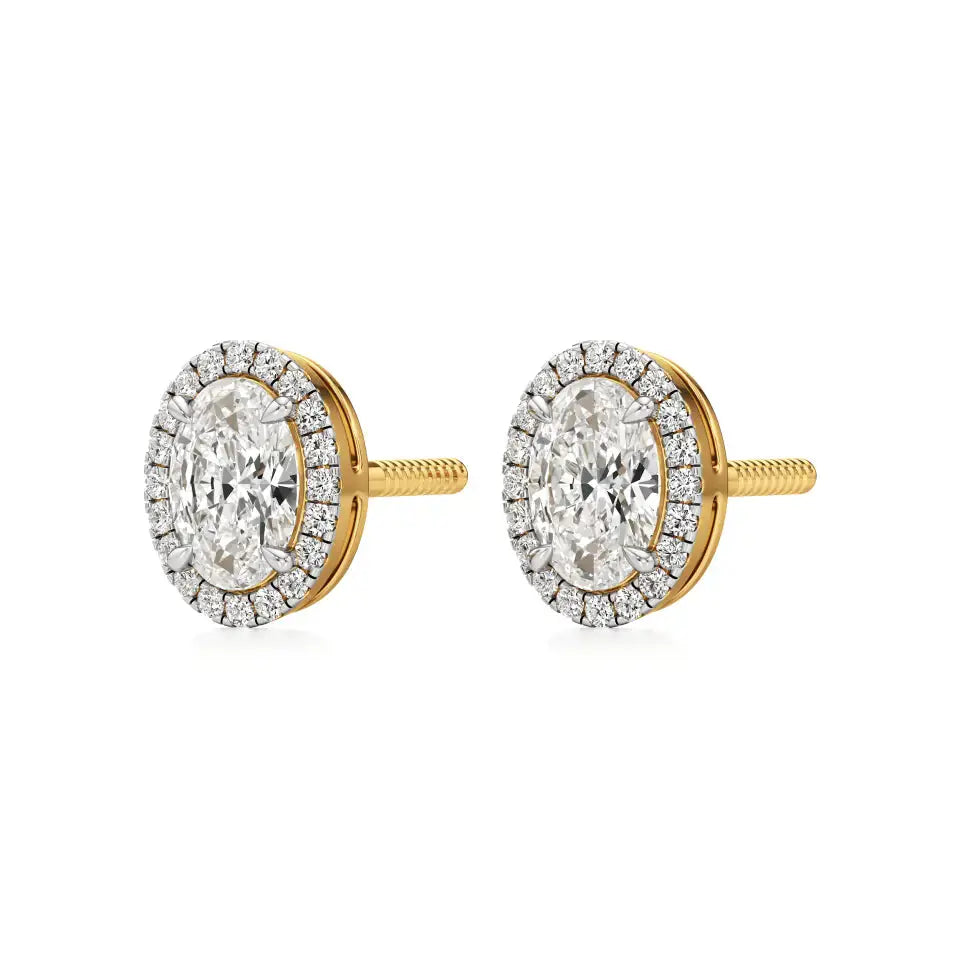 Mira | Oval-Cut Solitaire Lab-Grown Diamond with Halo Studs - Nivara