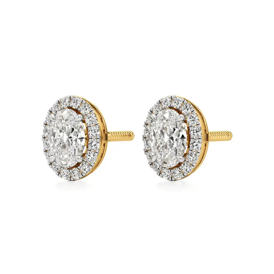 Mira | Oval-Cut Solitaire Lab-Grown Diamond with Halo Studs - Nivara