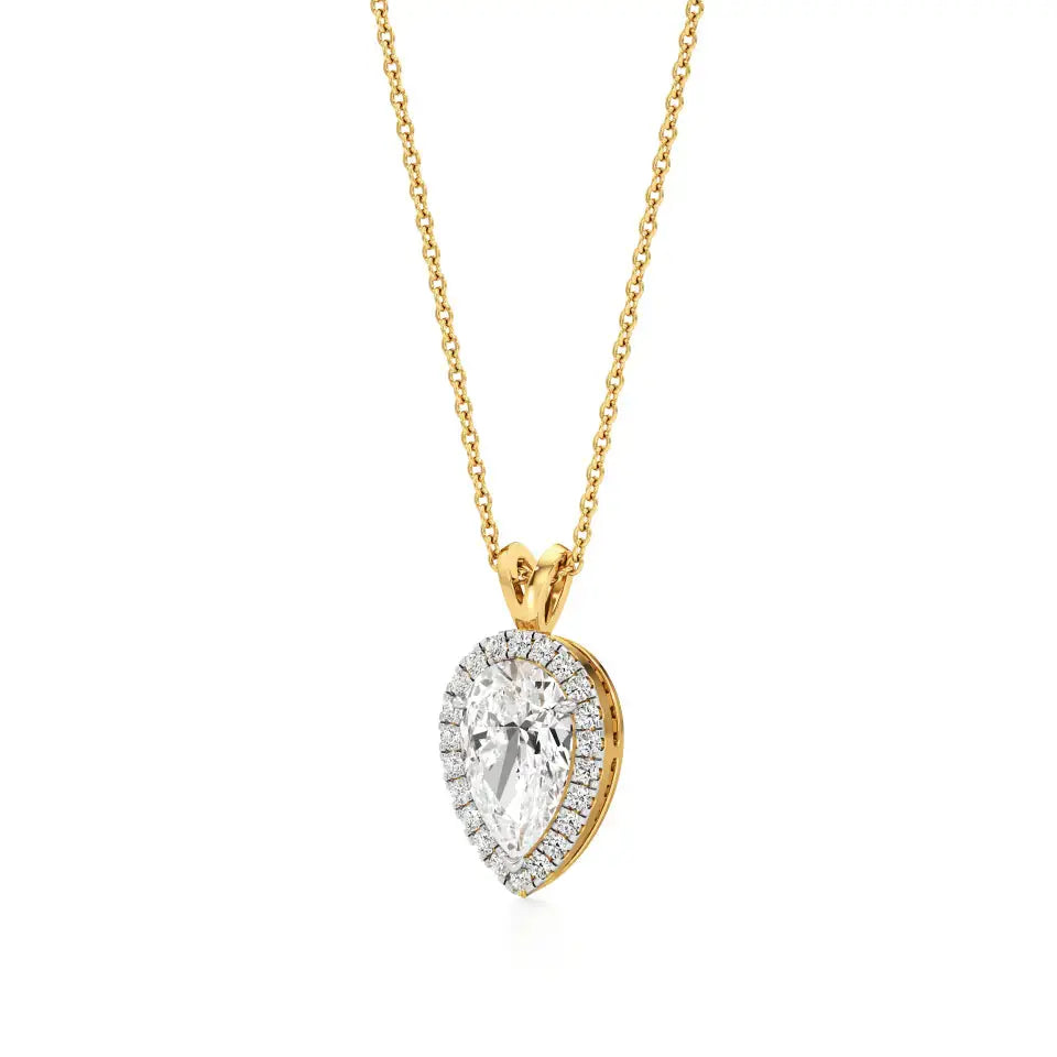 Mira | Pear-Cut Solitaire Lab Grown Diamond with Halo Pendant - Nivara