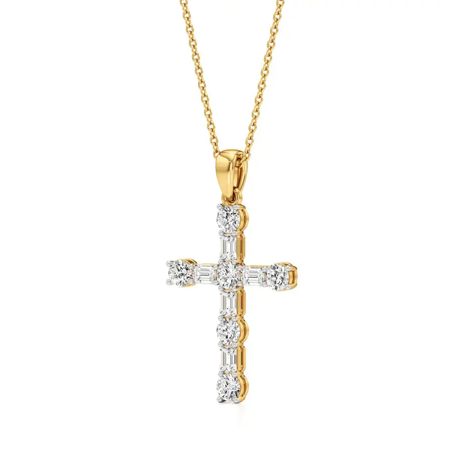 Aura | Round & Emerald Lab Grown Diamond Cross Pendant - Nivara