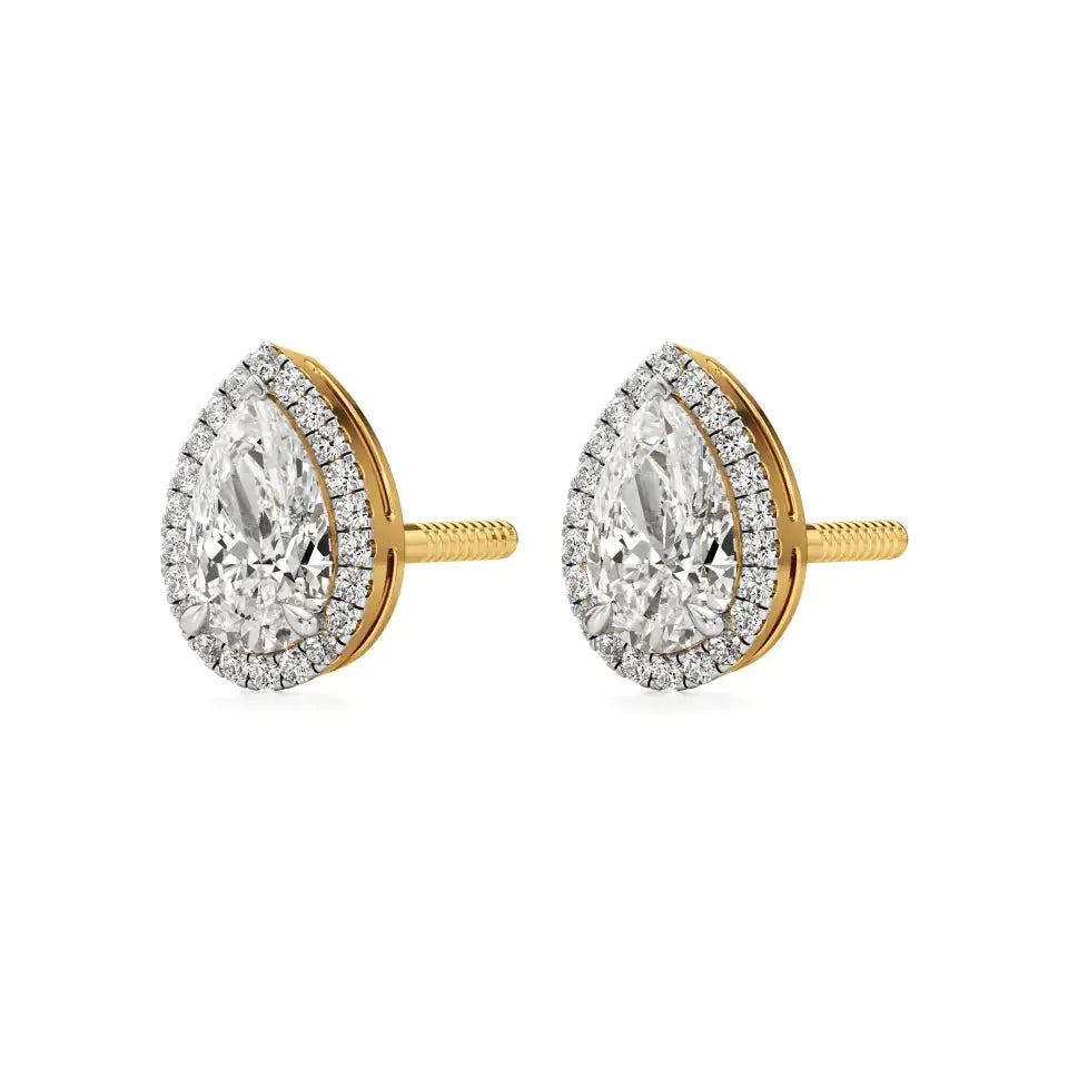 Mira | Pear-Cut Solitaire Lab-Grown Diamond with Halo Studs - Nivara