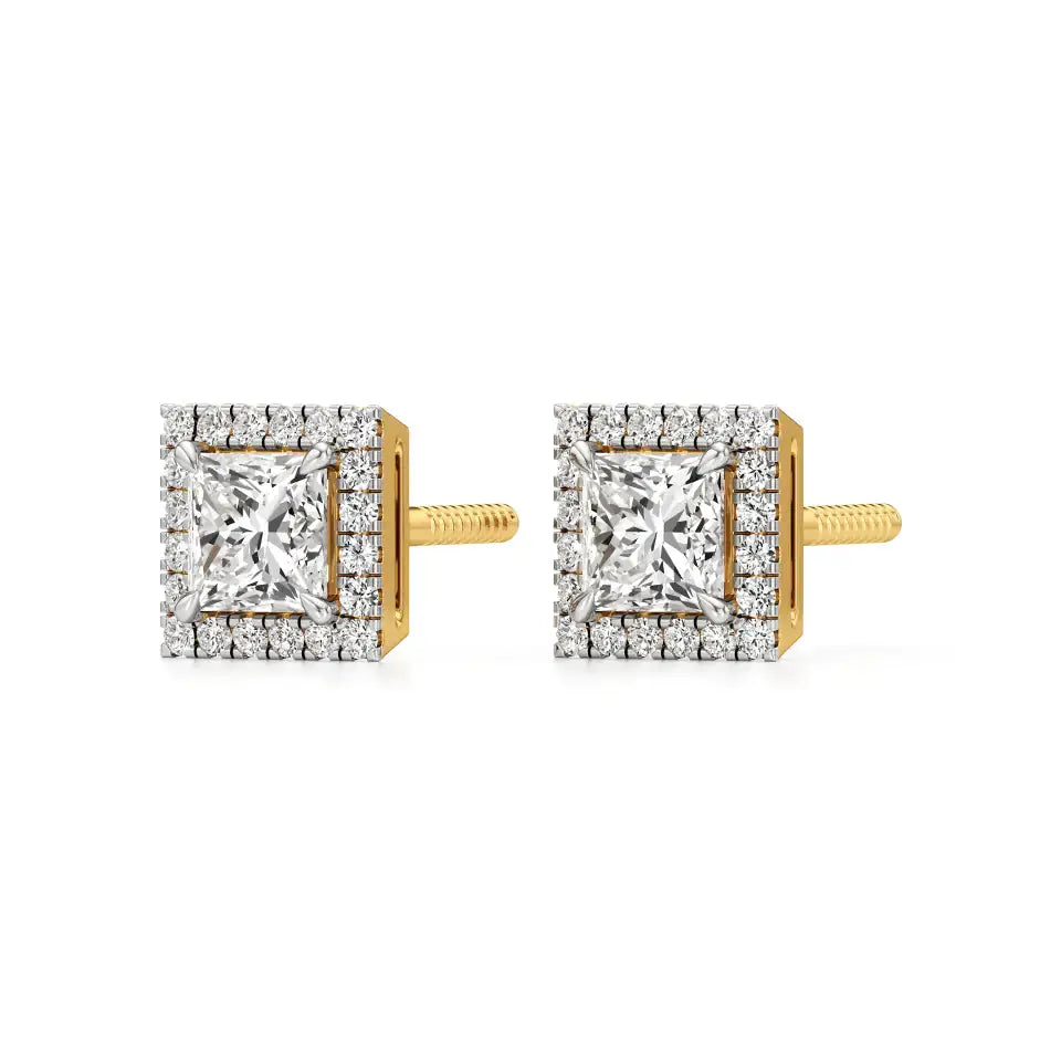 Mira | Princess-Cut Solitaire Lab-Grown Diamond with Halo Studs - Nivara