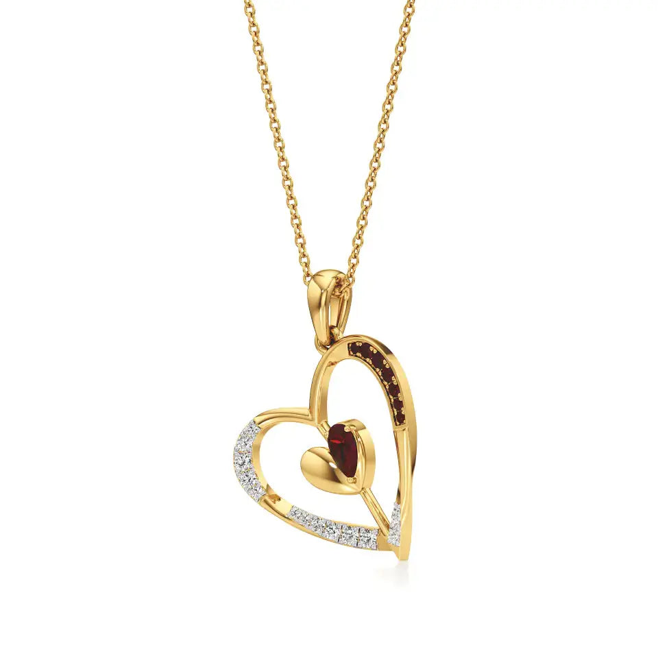 Sneh | Round Lab Grown Diamonds & Ruby Heart Pendant - Nivara