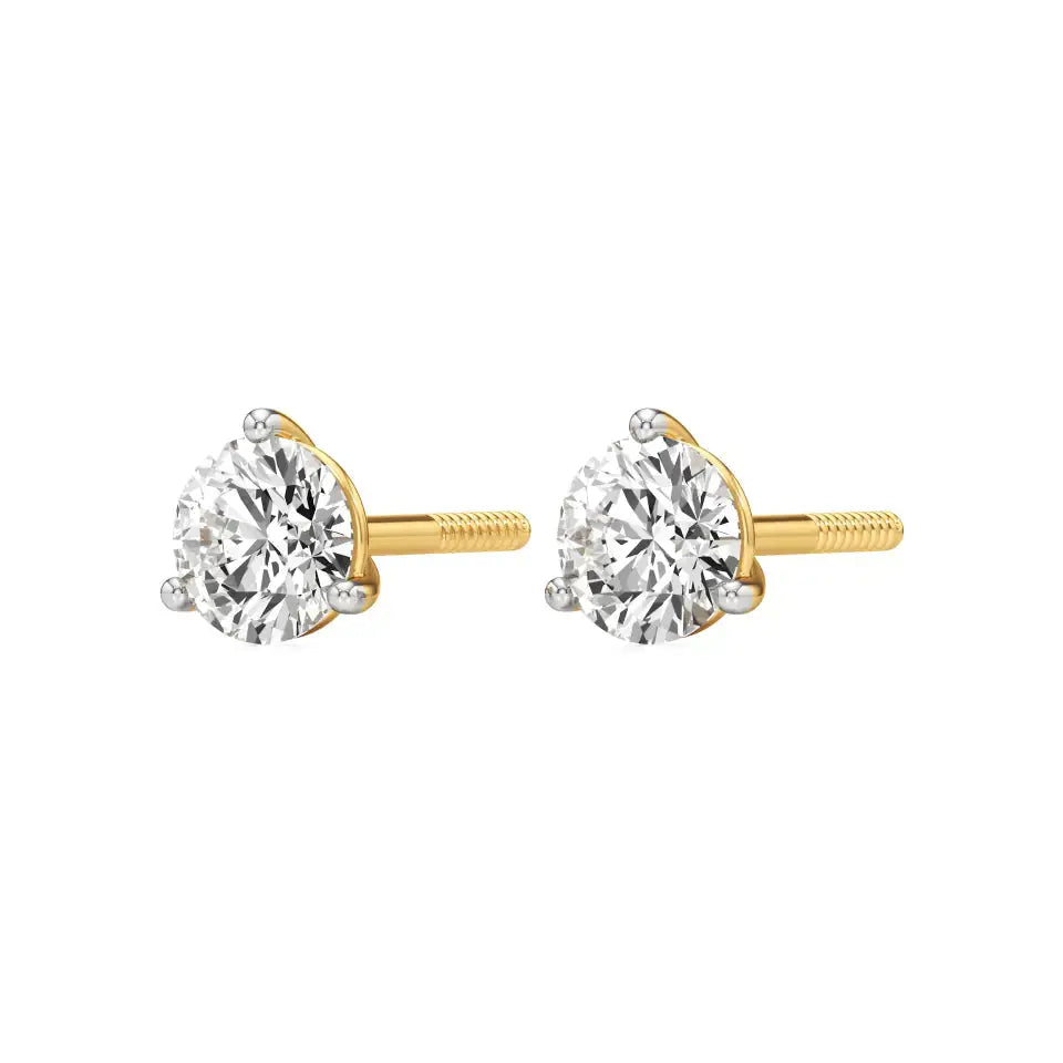 Sia | Three Prong Studs with Round Lab-Grown Diamond - Nivara