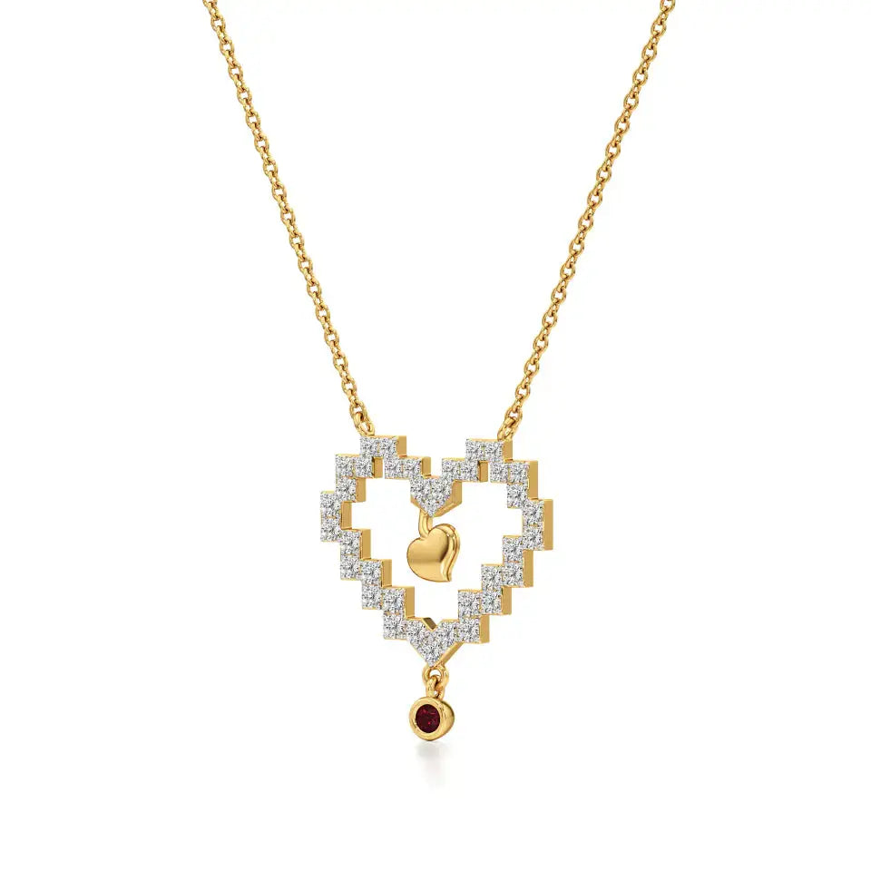 Sneh | Ruby & Lab Grown Diamonds Pixel Heart Pendant - Nivara
