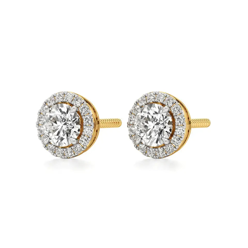 Mira | Round Solitaire Lab-Grown Diamond with Halo Studs - Nivara