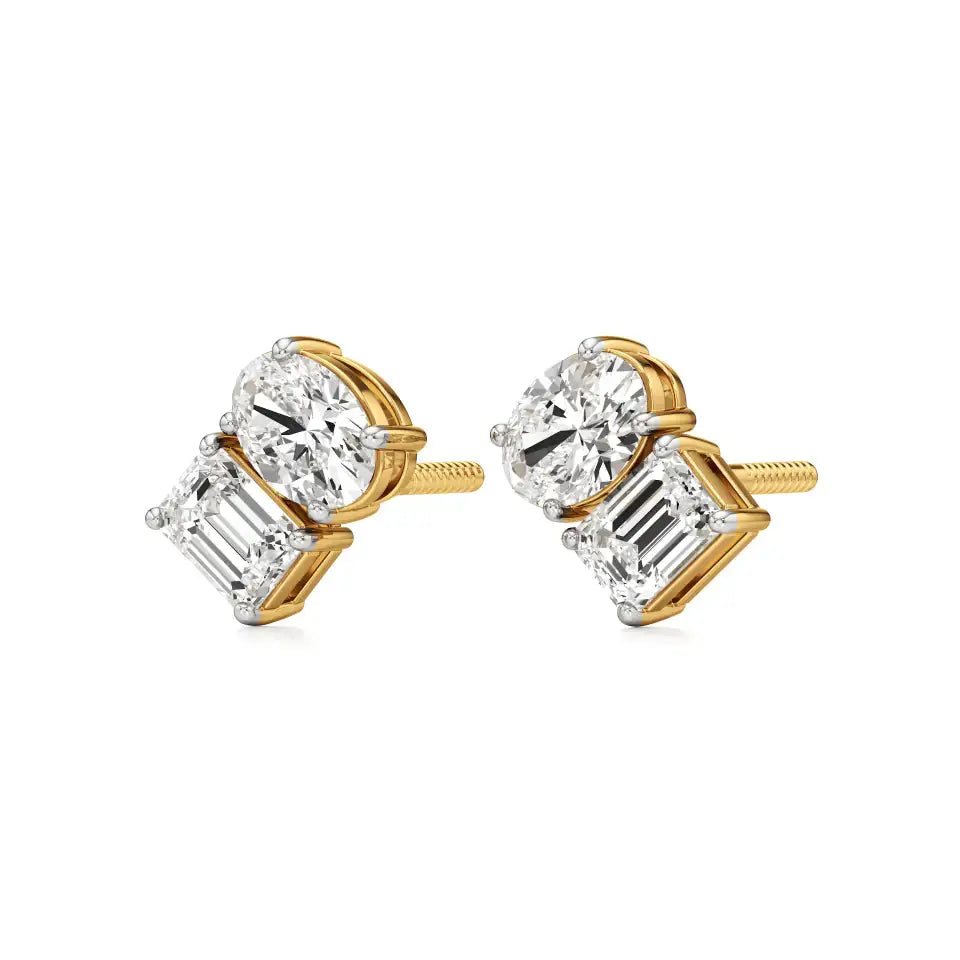 Toi et Moi | Oval & Emerald Lab-Grown Diamond Stud Earrings - Nivara