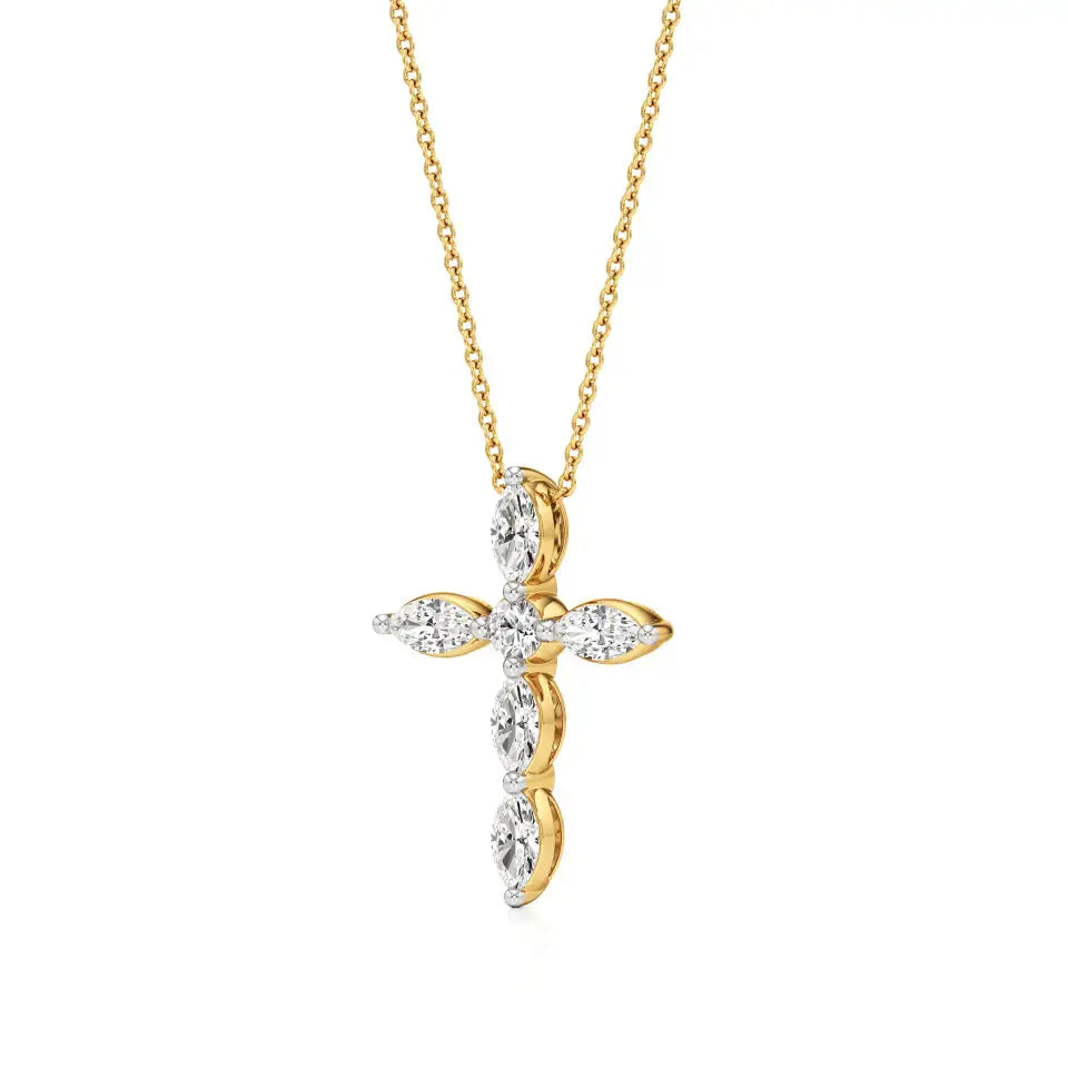 Aura | Round & Marquise Lab Grown Diamond Cross Pendant - Nivara