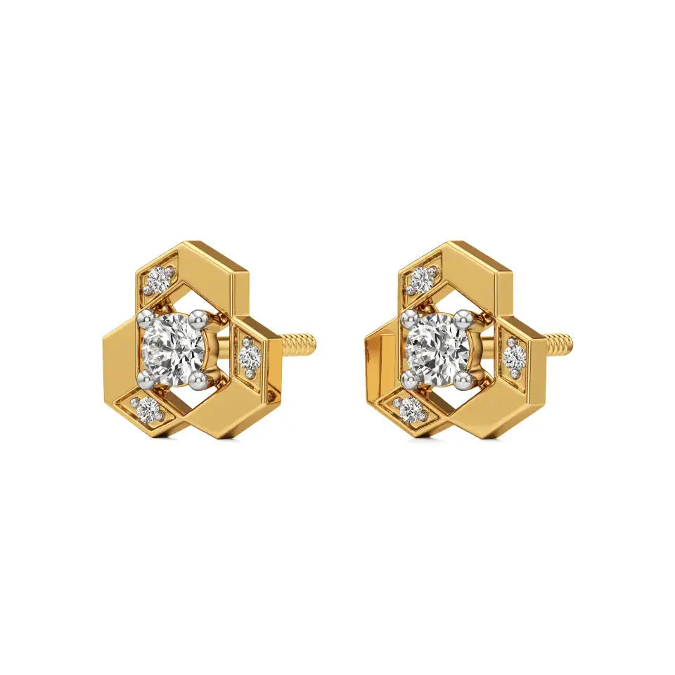 Mode | Round Solitaire Stud with Side Round Diamonds - Nivara
