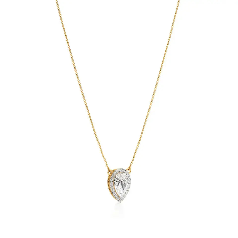 Mira | Pear-Cut Solitaire Lab Grown Diamond with Halo Necklace - Nivara