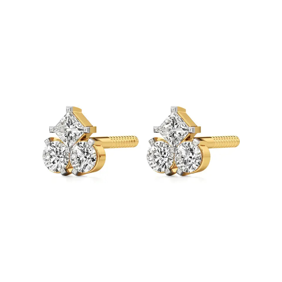 Mode | Round & Princess Trio Lab-Grown Diamonds Studs - Nivara
