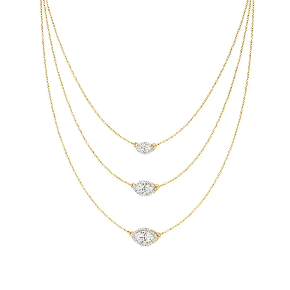 Elara | Marquise & Round Lab Grown Diamonds Halo Triple Layered Necklace - Nivara