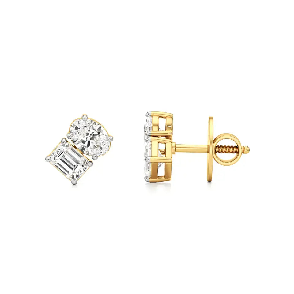 Toi et Moi | Oval & Emerald Lab-Grown Diamond Stud Earrings - Nivara