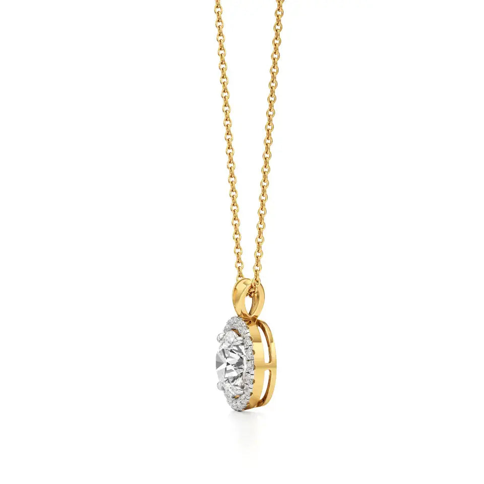 Mira | Round Solitaire Lab Grown Diamond with Halo Pendant - Nivara