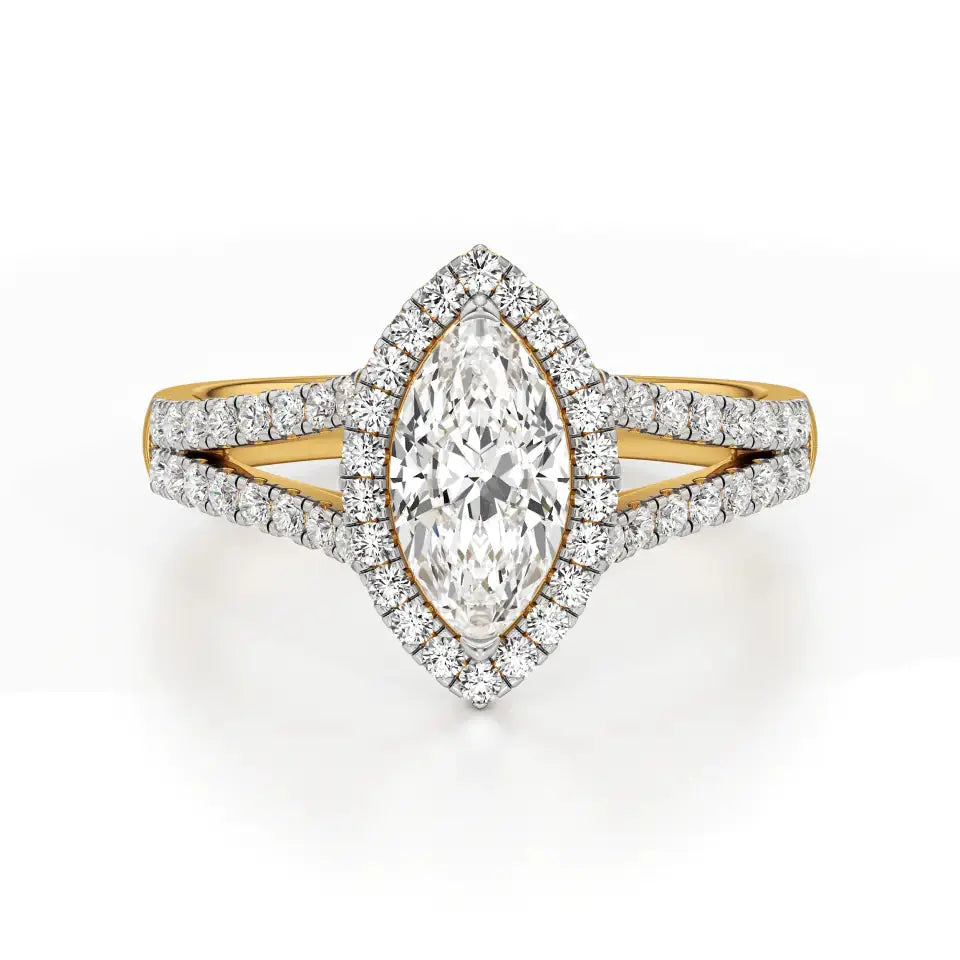Mira | Marquise Cut Solitaire with Halo around it - Nivara