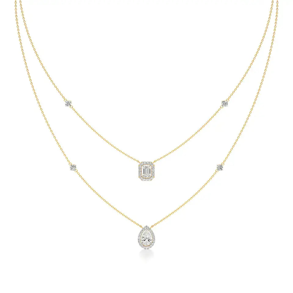 Mira | Emerald & Pear Lab Grown Diamond with Halo  Necklace - Nivara