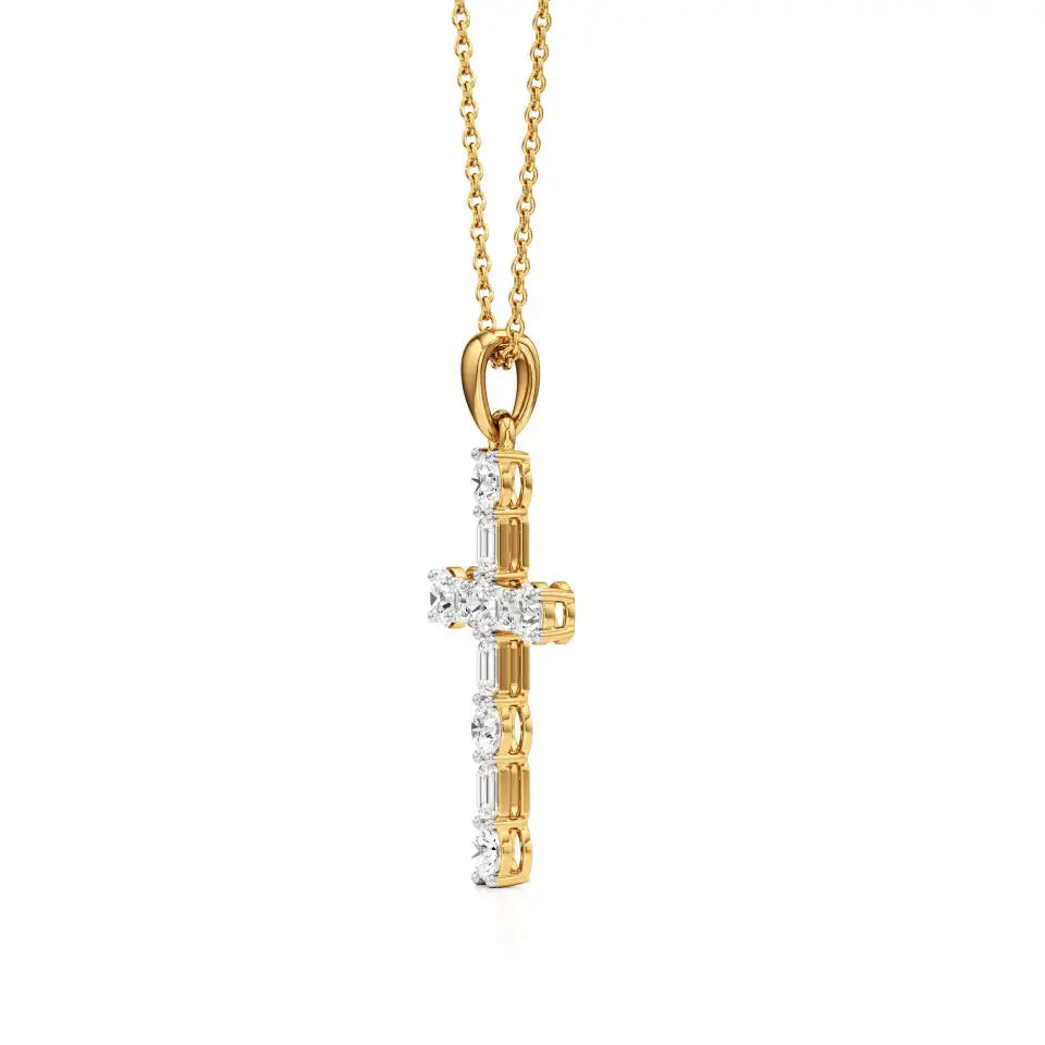 Aura | Round & Emerald Lab Grown Diamond Cross Pendant - Nivara