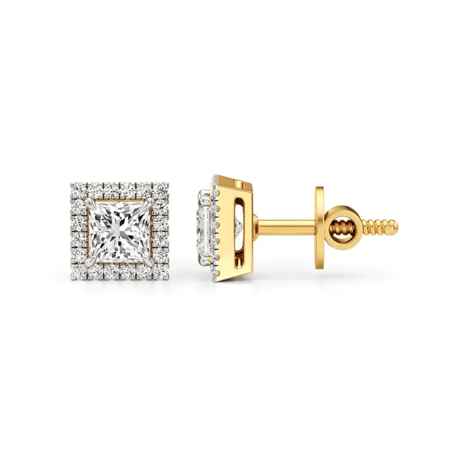 Mira | Princess-Cut Solitaire Lab-Grown Diamond with Halo Studs - Nivara