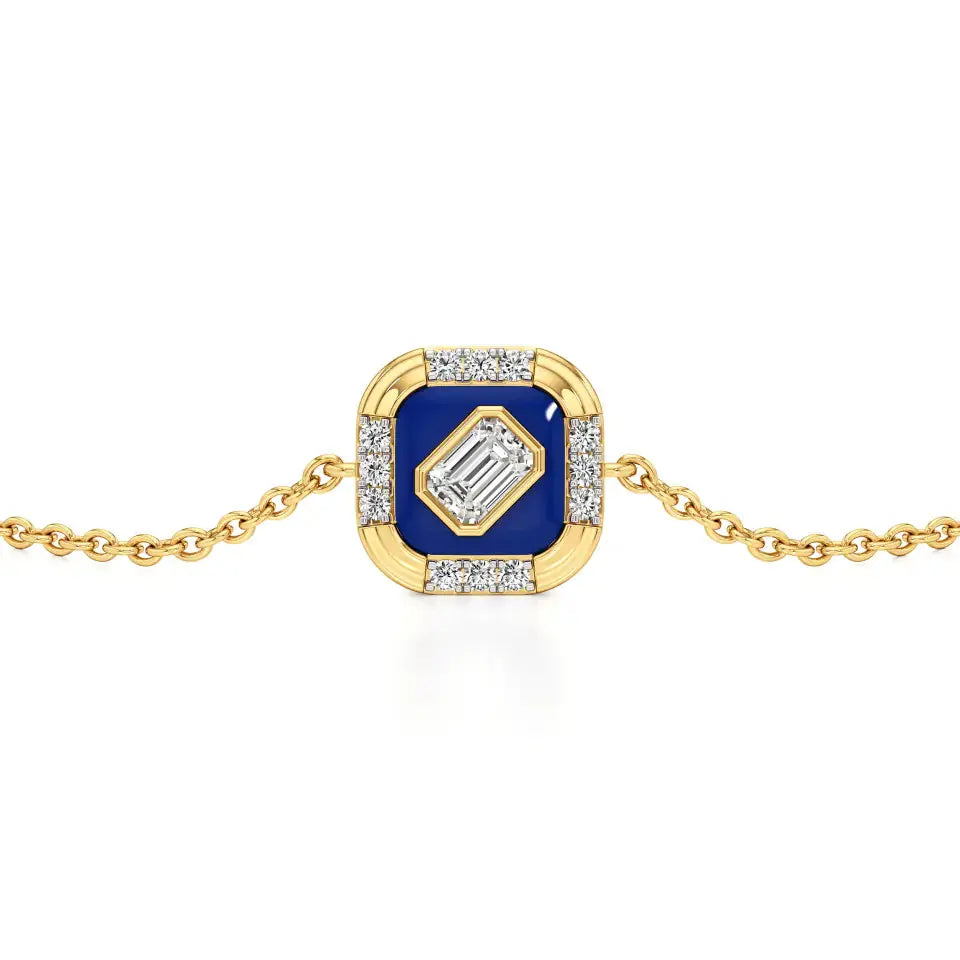 Nysa | Emerald & Round Lab Grown Diamonds with Blue Enamel Chain Bracelet - Nivara