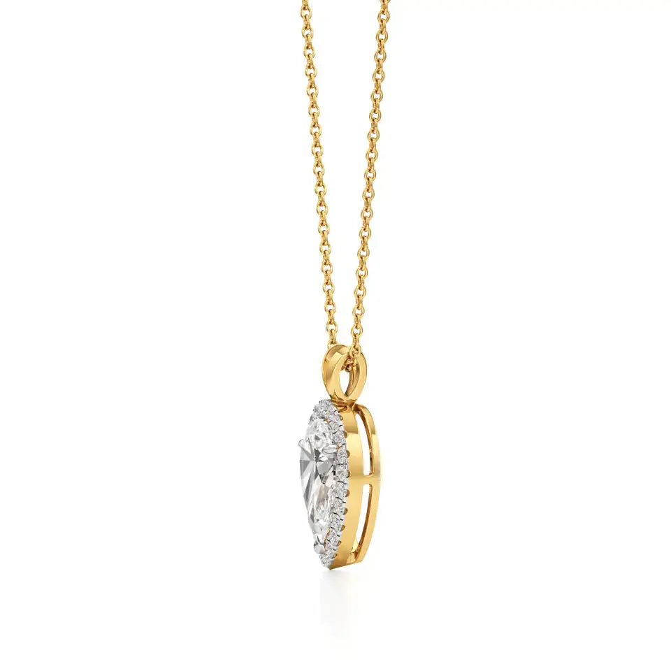 Mira | Pear-Cut Solitaire Lab Grown Diamond with Halo Pendant - Nivara