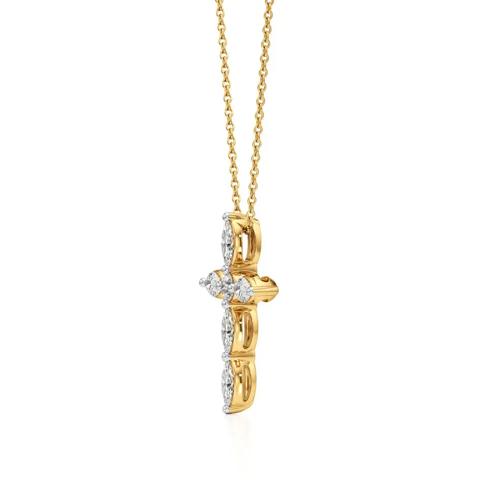 Aura | Round & Marquise Lab Grown Diamond Cross Pendant - Nivara