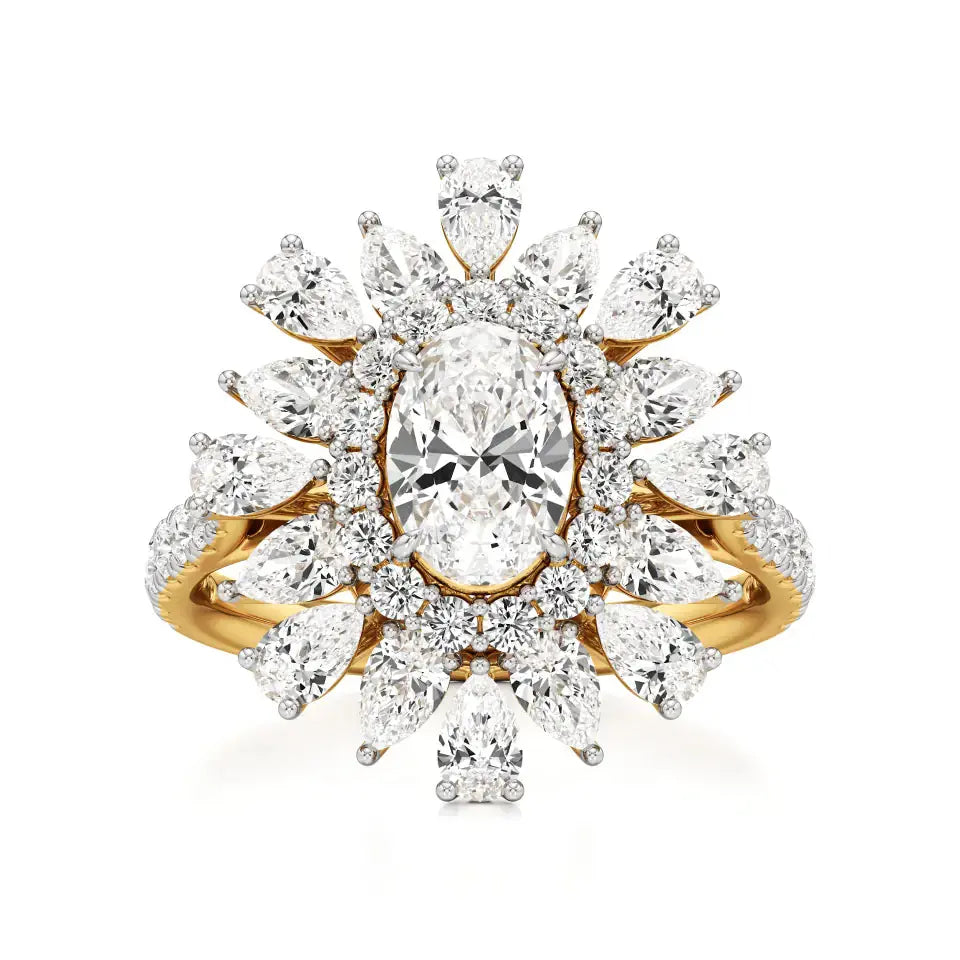 Flora | Oval-cut Solitaire with Pear & Round Side Stones - Nivara