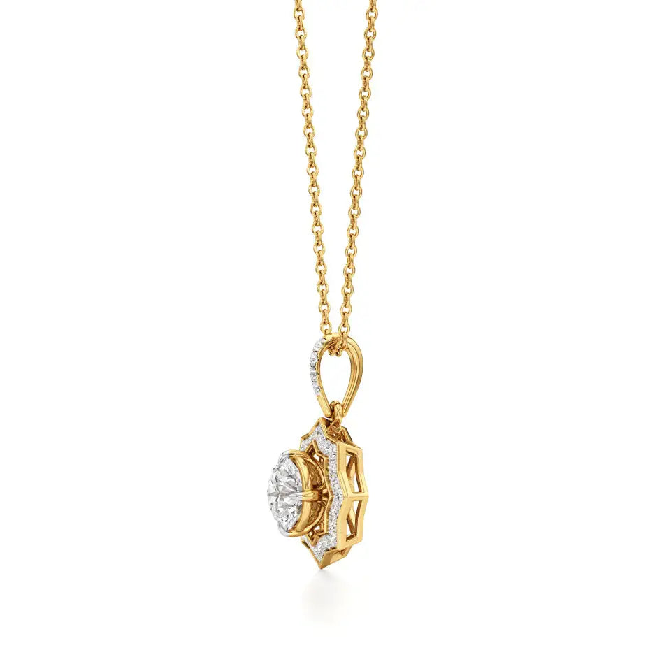 Mira | Round Lab Grown Solitaire Diamond with Stellar Halo Pendant - Nivara